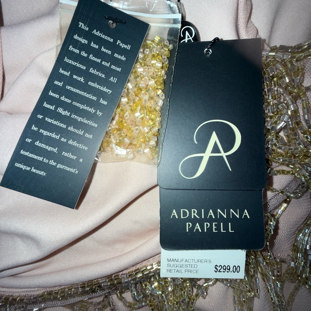 NWT Adrianna Papell Beaded Fringe Mesh Slip dress rose gold size 14 - Picture 8 of 14